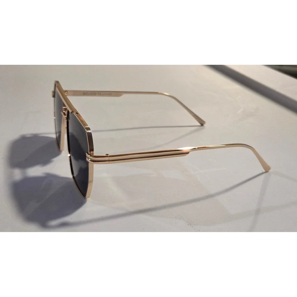 SOJOS SJ1161 Gold Navigator Sunglasses Mens Womens UV400 Dark Lens NEW